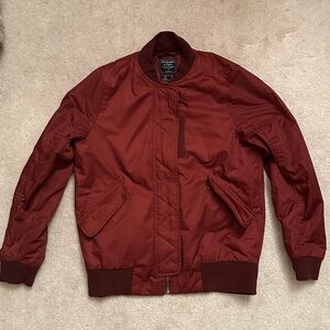 Abercrombie & Fitch Deep Red/Orange Wind/Water Resistant Bomber Jacket